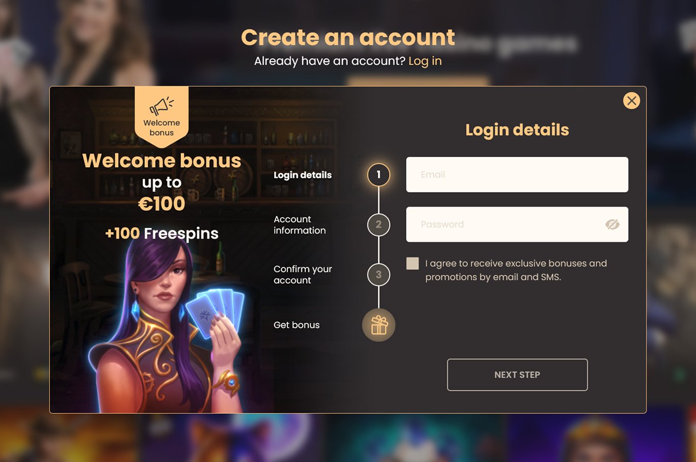 Account Registration Window in the Baccarat Casino Account Registration in the Baccarat Online Casino