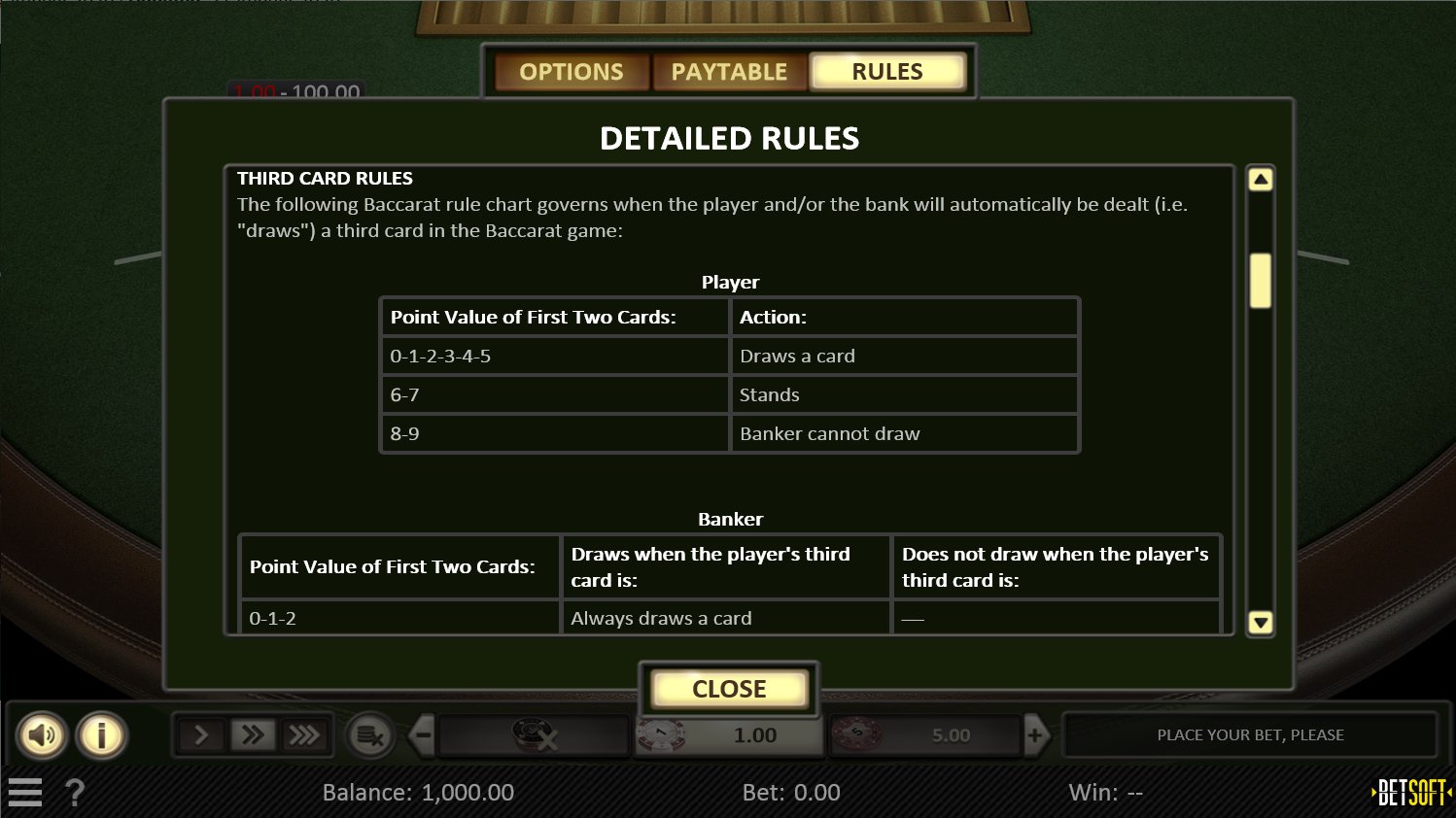 Baccarat from 1X2gaming free game