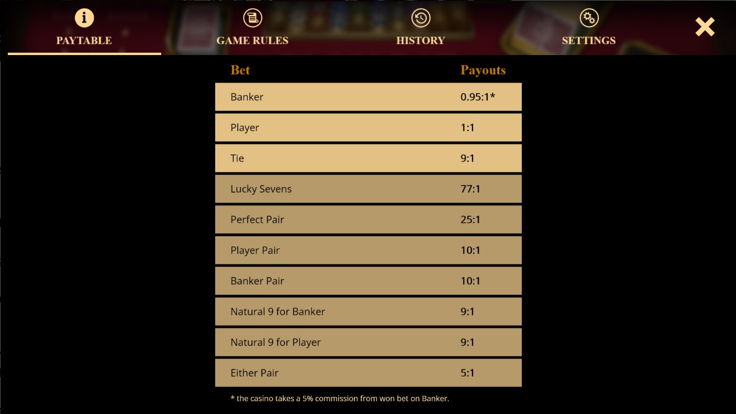 Baccarat from Evoplay free game