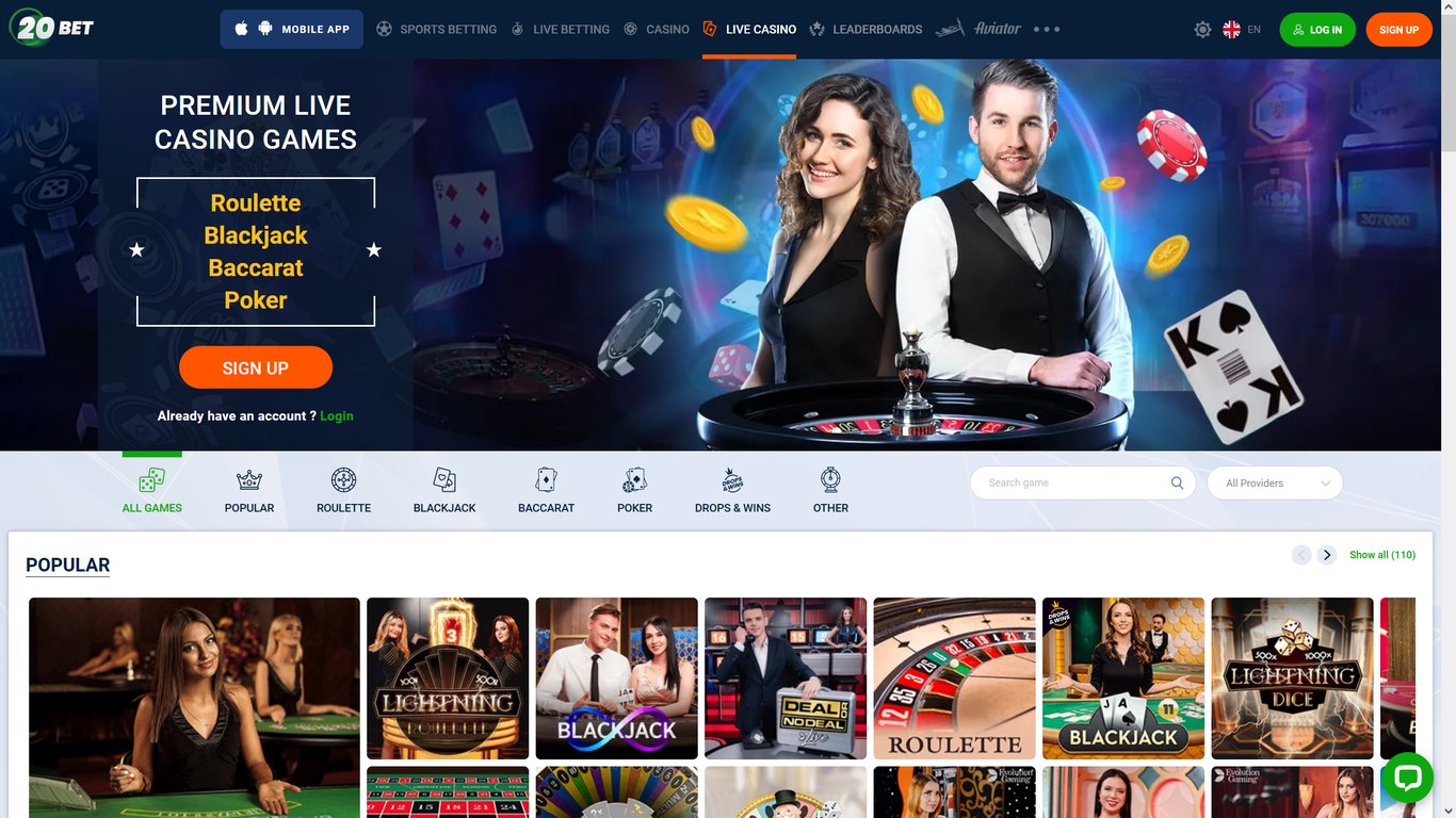 Képernyőkép a 20bet kaszinó felületéről mobil eszközön