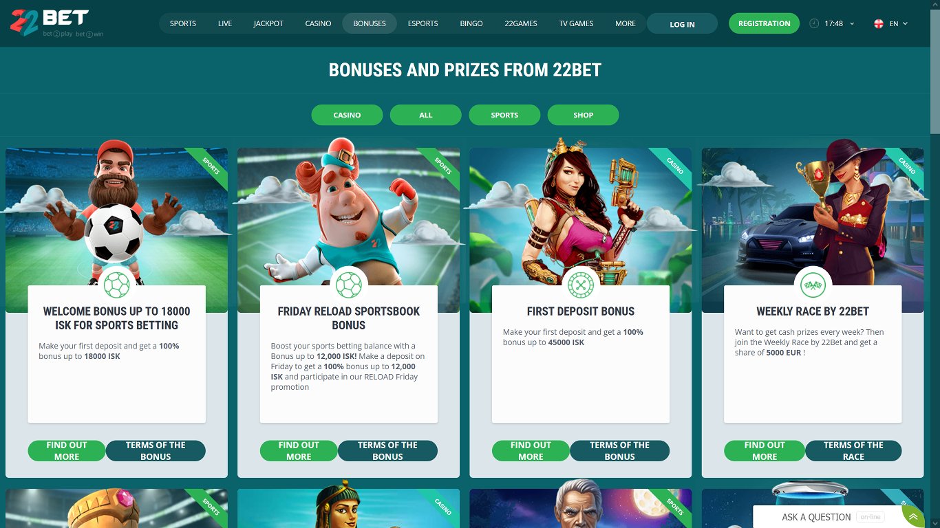 22BET Casino Bonuses