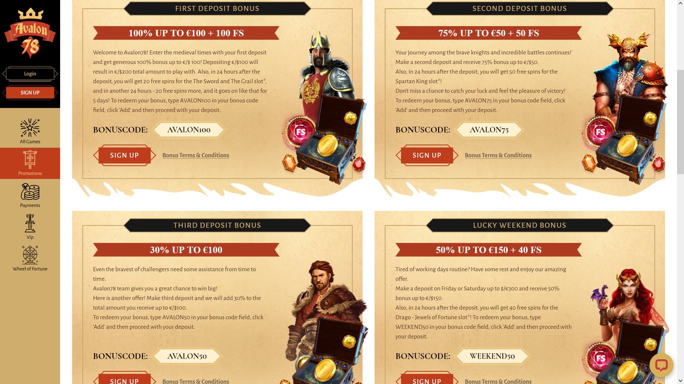 Avalon 78 Casino Bonuses