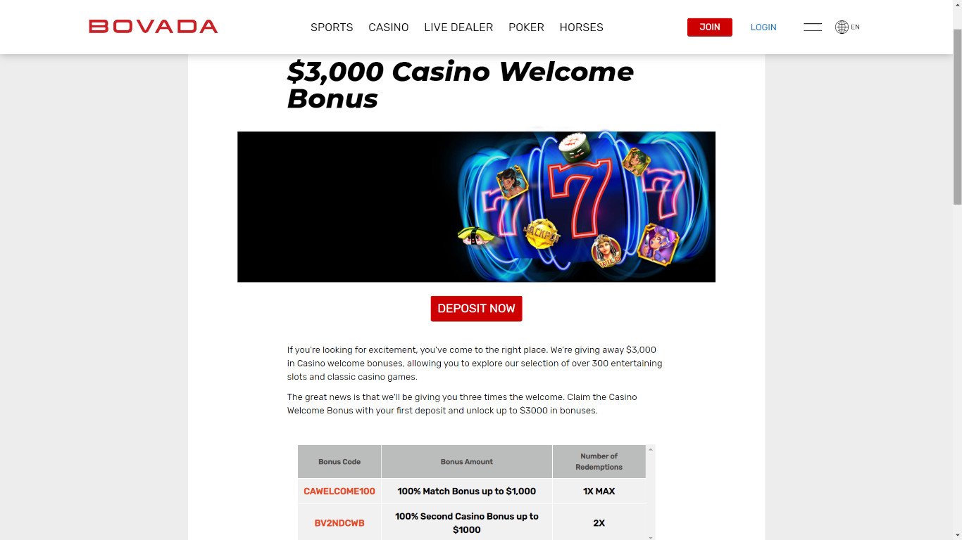 bovada casino match bonus code