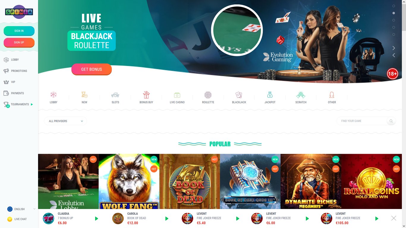 Spinia Casino Site