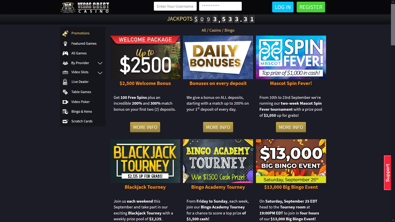 Vegas Crest Casino Bonuses
