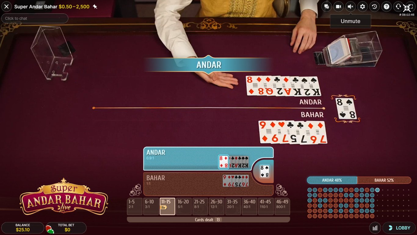 Andar Bahar with Real Dealer in the Online Casino
