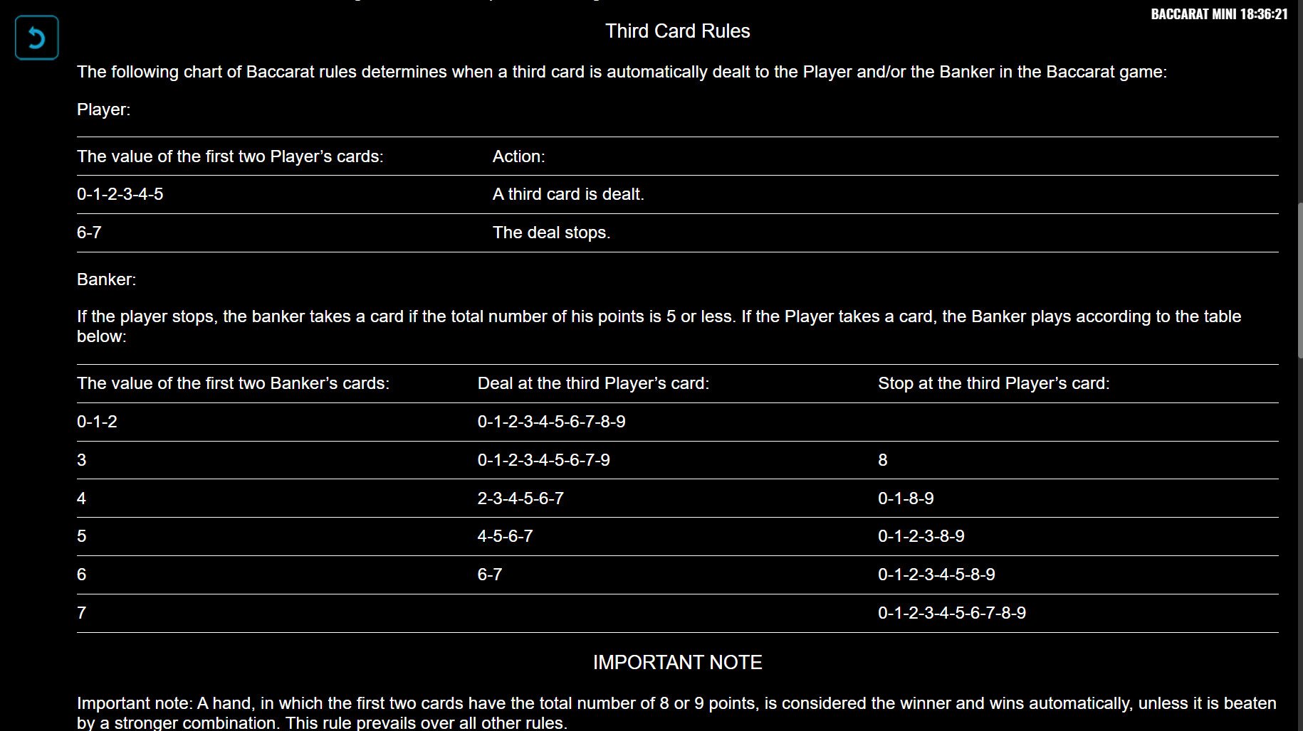 Third Card Rules in Baccarat Mini Demo