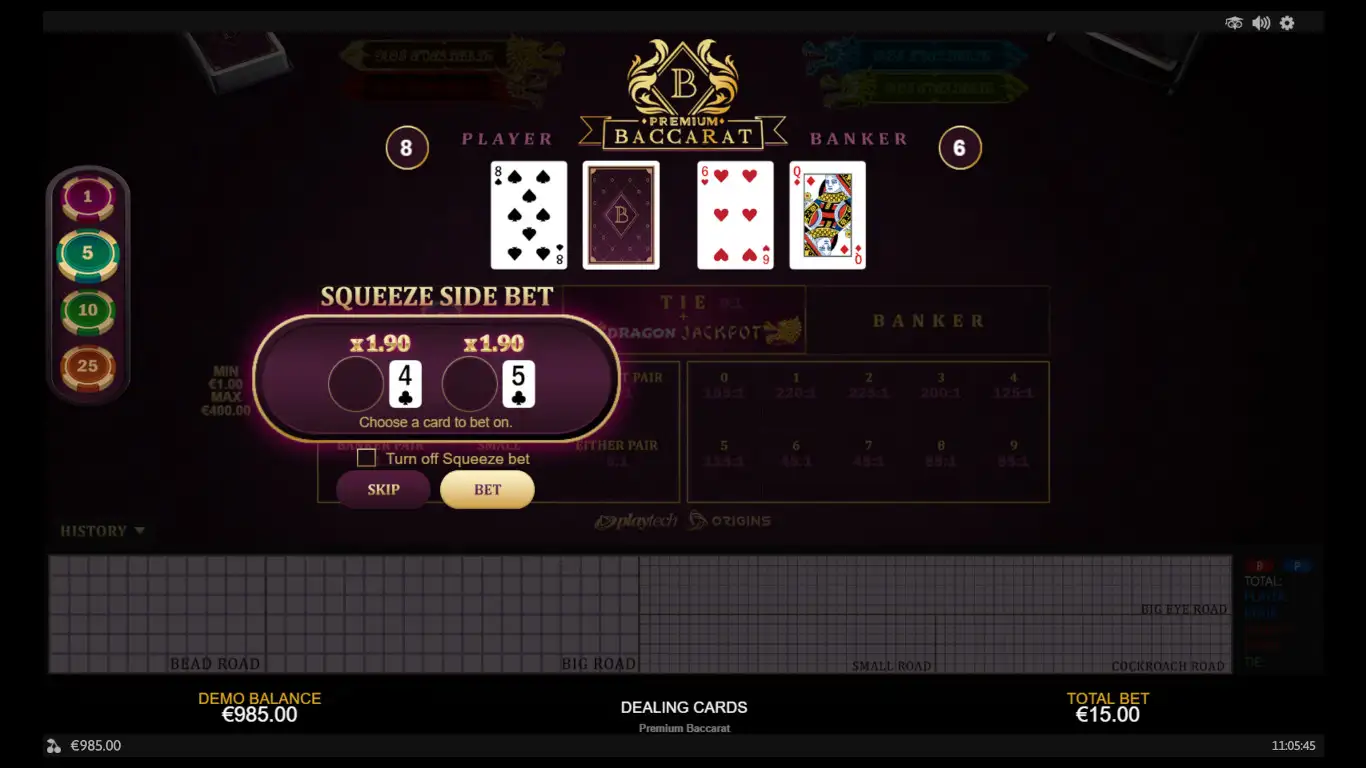 Squeeze Options in the Premium Baccarat Game