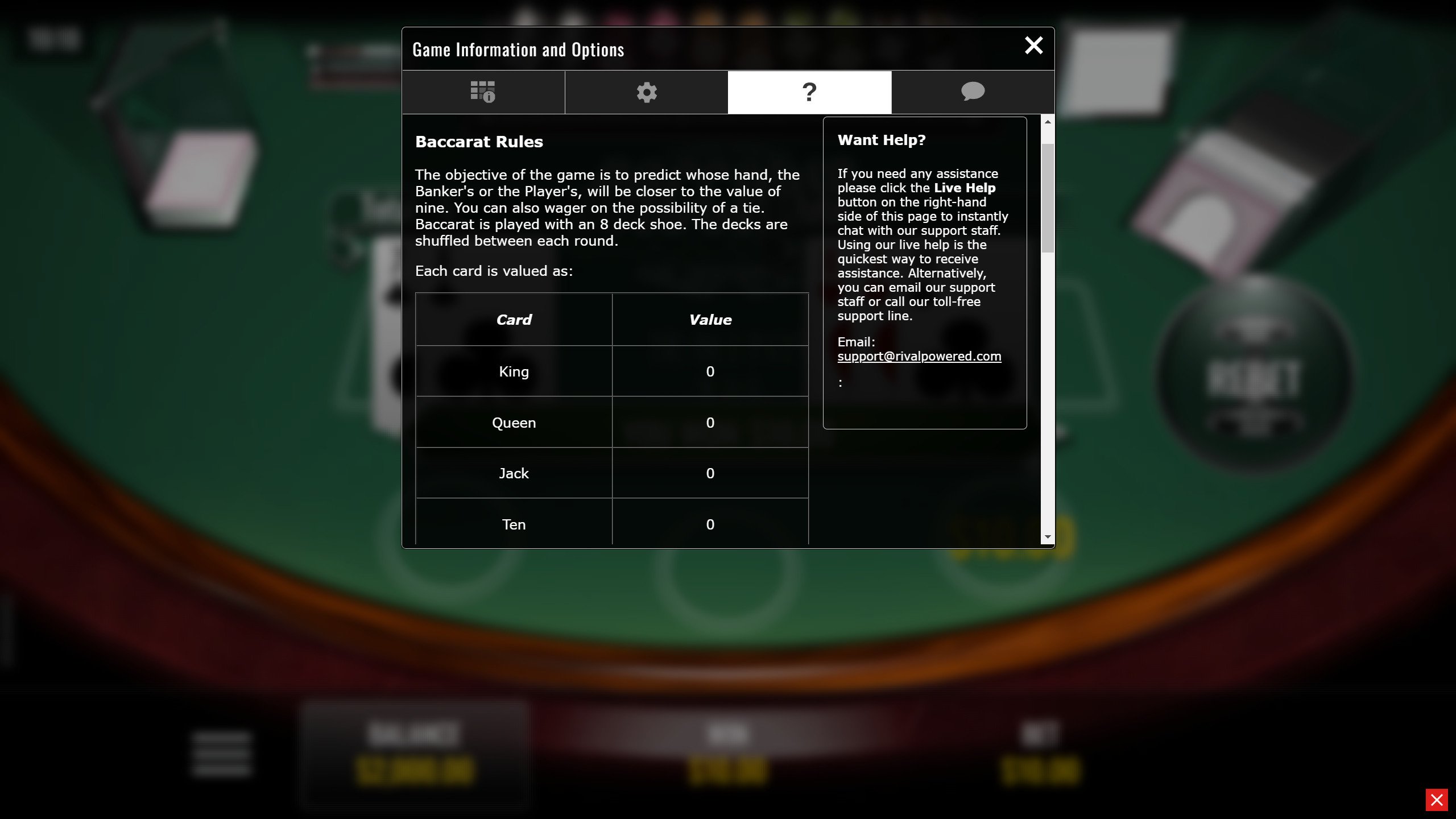 Rival Online Baccarat Rules & Payouts